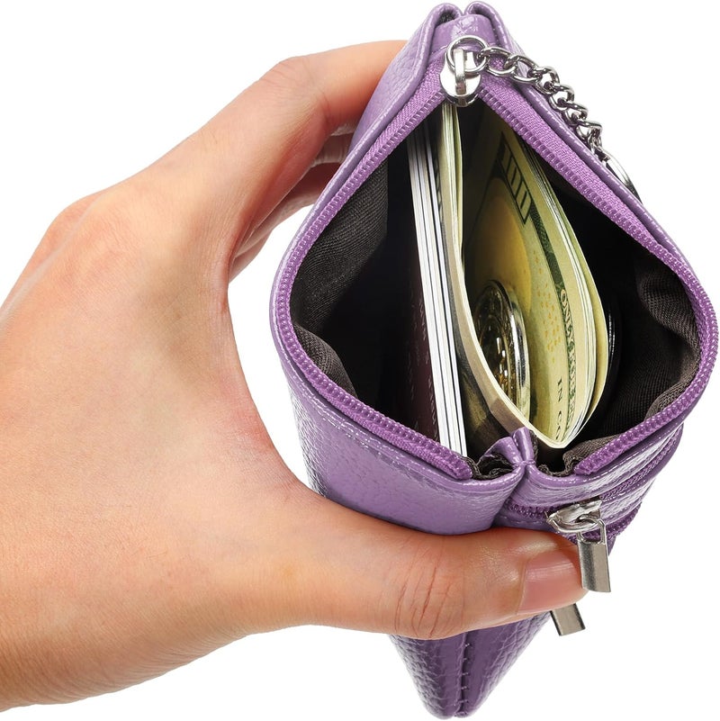 Chelmon 2 Pack Coin Purse Pouch Change Card Holder Small Wallet with Keychain for Women and Men (Light Purple & Light Purple) - Image 3